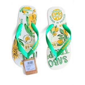 Havaianas Flip Flops Womens 9/10 Green Farm Rio Tropical Fruit Print Sandals NEW